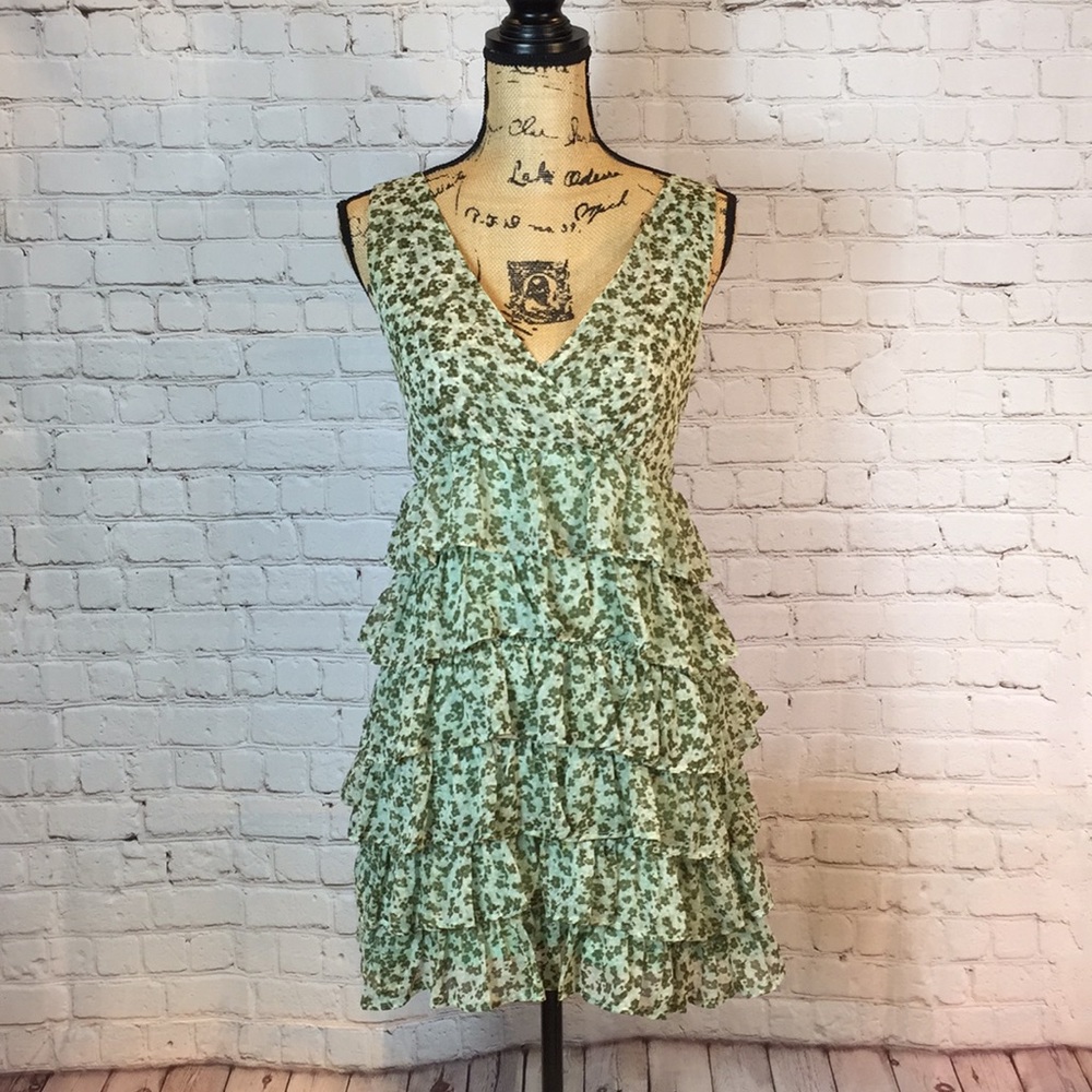 Platinum moss green floral tiered sundress